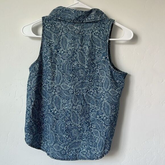 Lone Star‎ Tie Front Button Up Tank Handkerchief Print Blue Size Small - Picture 2 of 3